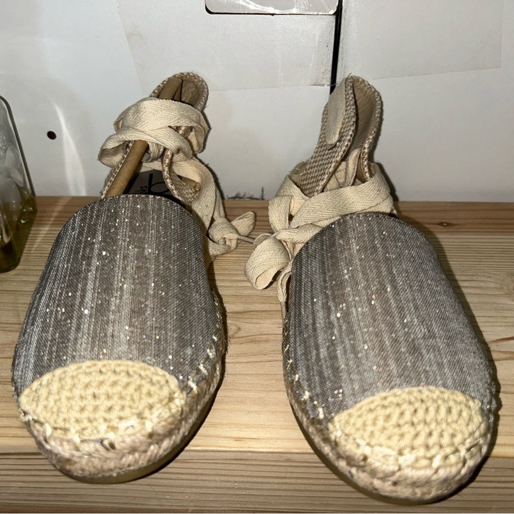 Gray and Beige Espadrille Flats
